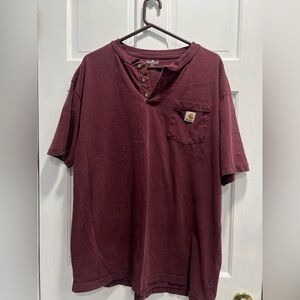 CARHARTT Burgundy Henley Shirt Original Fit Durable Workwear SIZE XL Pre Loved